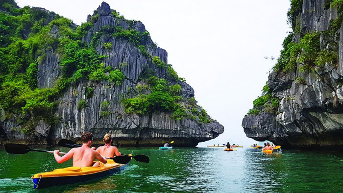Chèo thuyền trên Vịnh Lan Hạ để thu trọn vẻ đẹp thiên nhiên hùng vĩ
